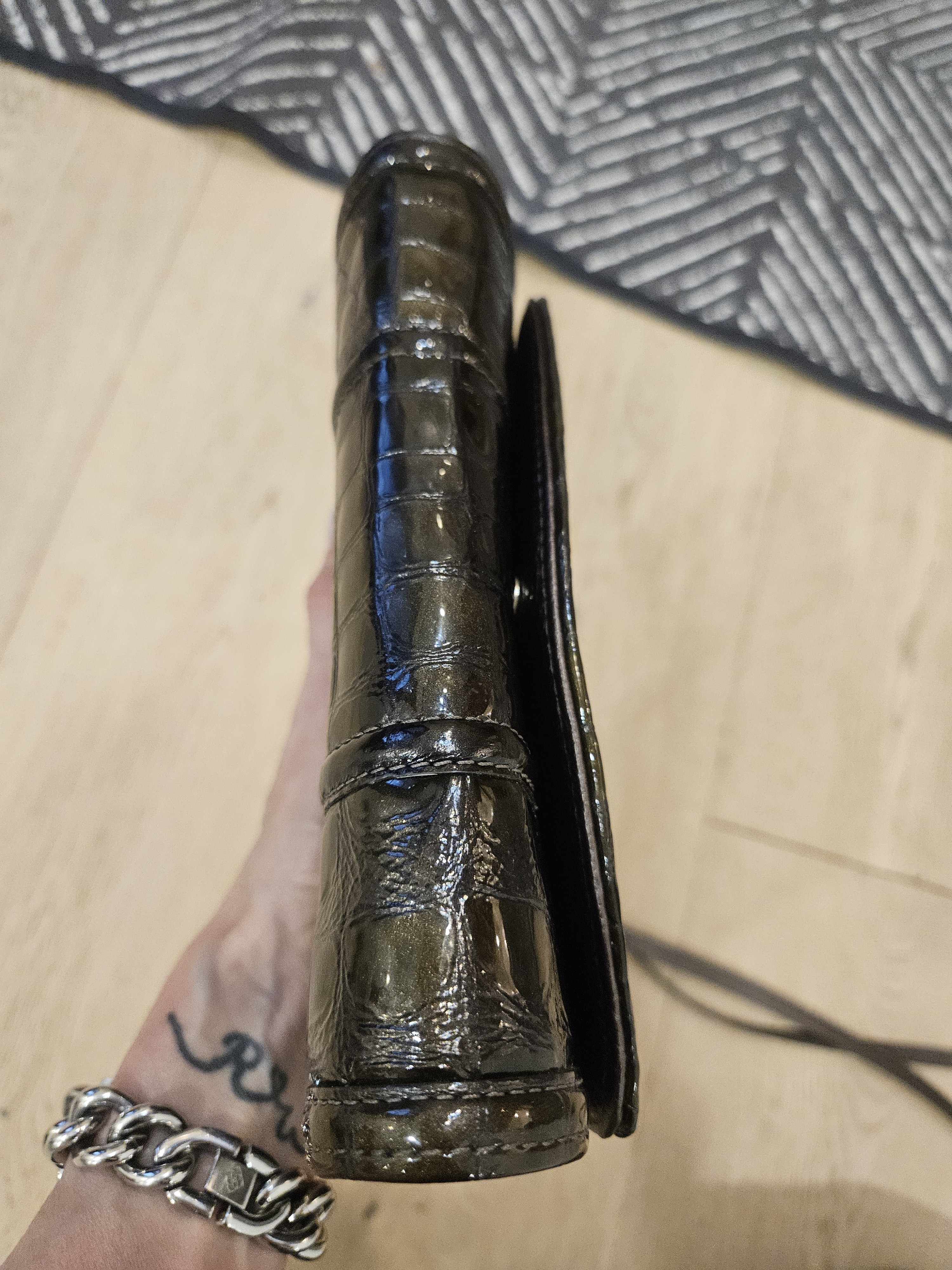 Brighton Vintage Brown Croc Patent Leather Crossbody Organizer Clutch — image 7 of 8